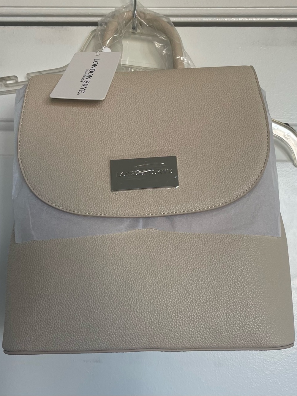 Soft Beige Top-Handle Backpack - Picture 3 of 16